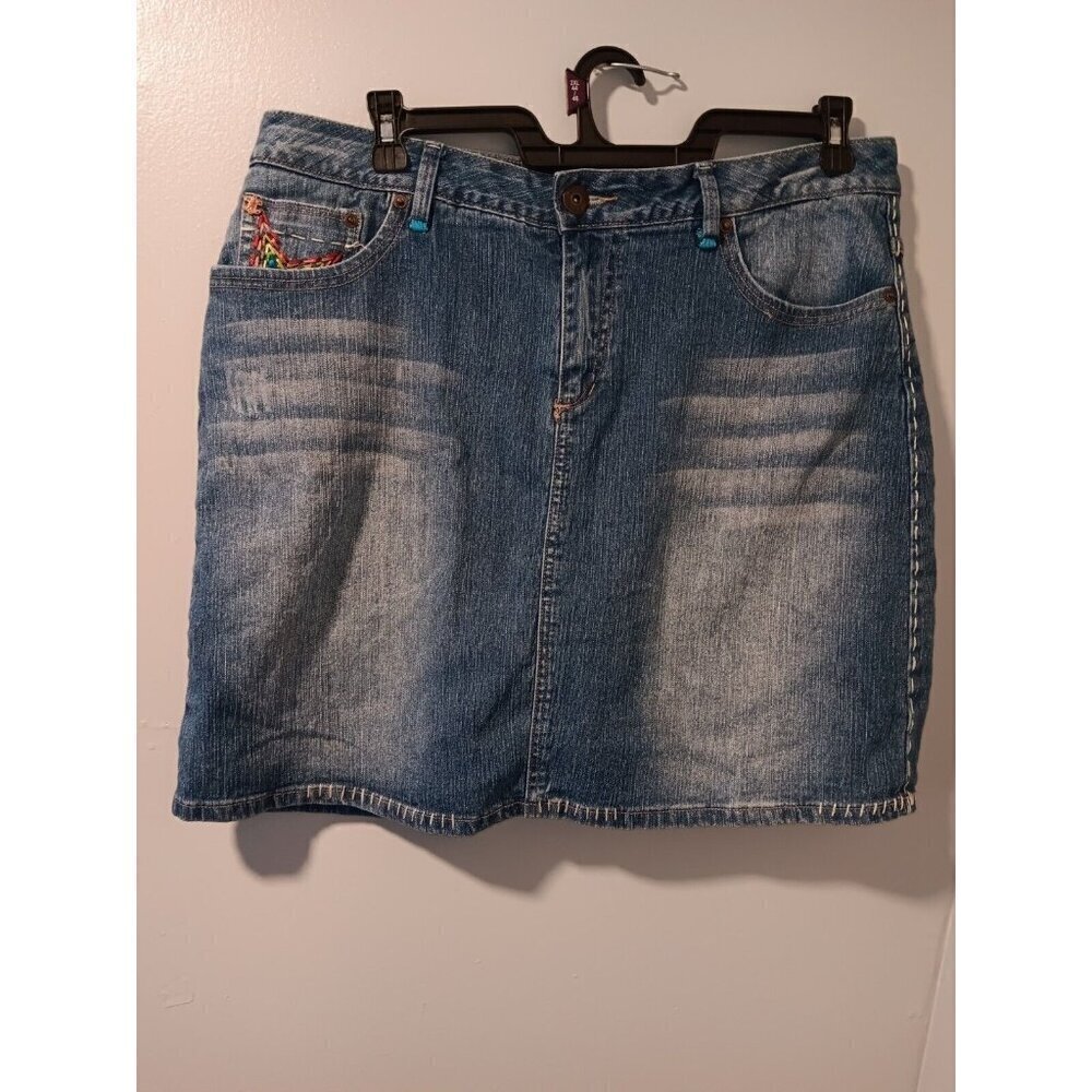 Vintage Y2K Zana Di Jeans Denim Skort Women's 18 Skirt Embroidered Star Rainbow